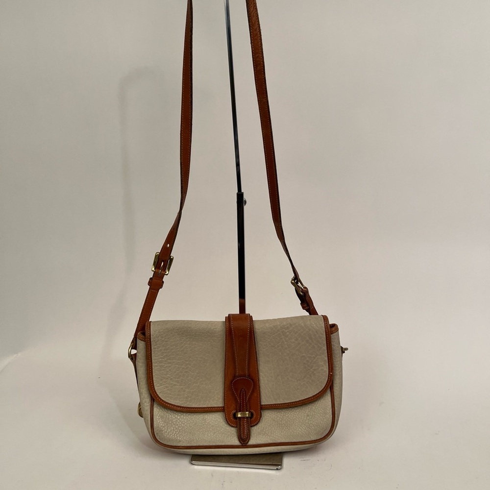 Vtg Dooney & Bourke‎ Equestrian Crossbody Ivory & Brown AWL Leather